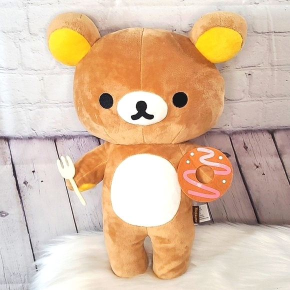 Rilakkuma Other - Rilakkuma Bear with Donut & Fork 15" Plush by San-X RARE Harajuku Japanese Anime